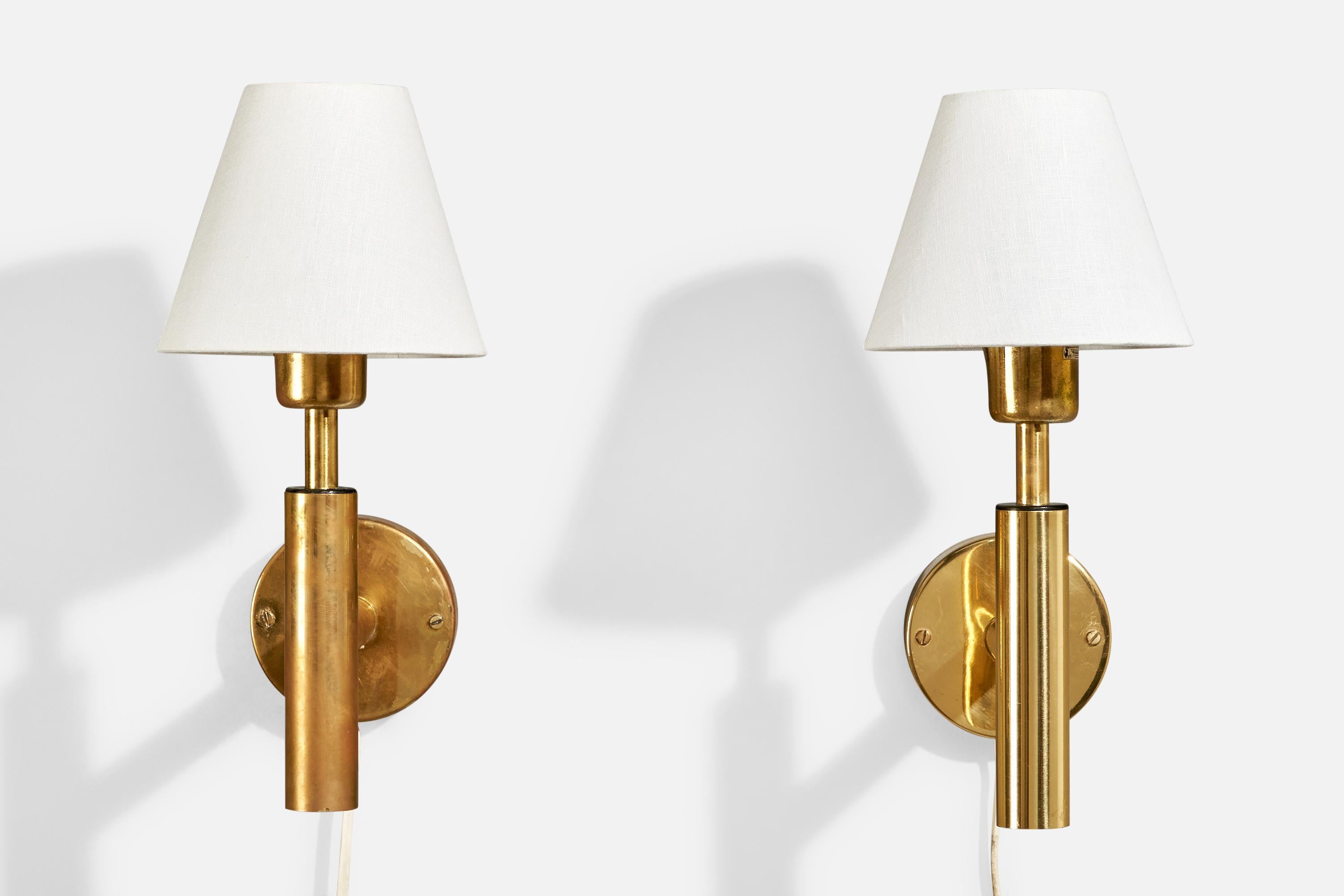 Scandinavian Modern Fagerhults Belsyning, Wall Lights, Brass, Fabric, Sweden, 1960s