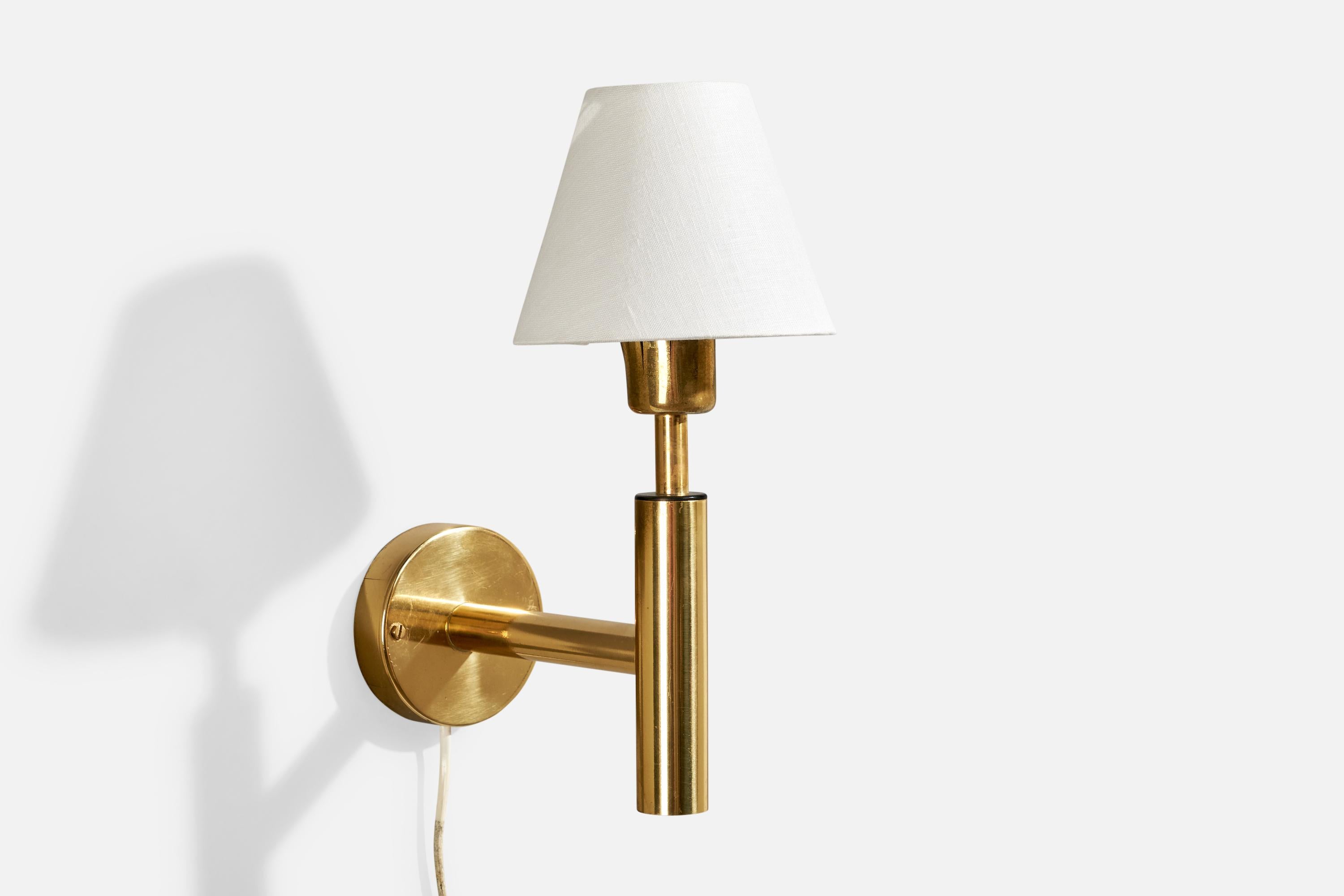 Mid-20th Century Fagerhults Belsyning, Wall Lights, Brass, Fabric, Sweden, 1960s