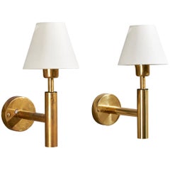 Fagerhults Belsyning, Wall Lights, Brass, Fabric, Sweden, 1960s