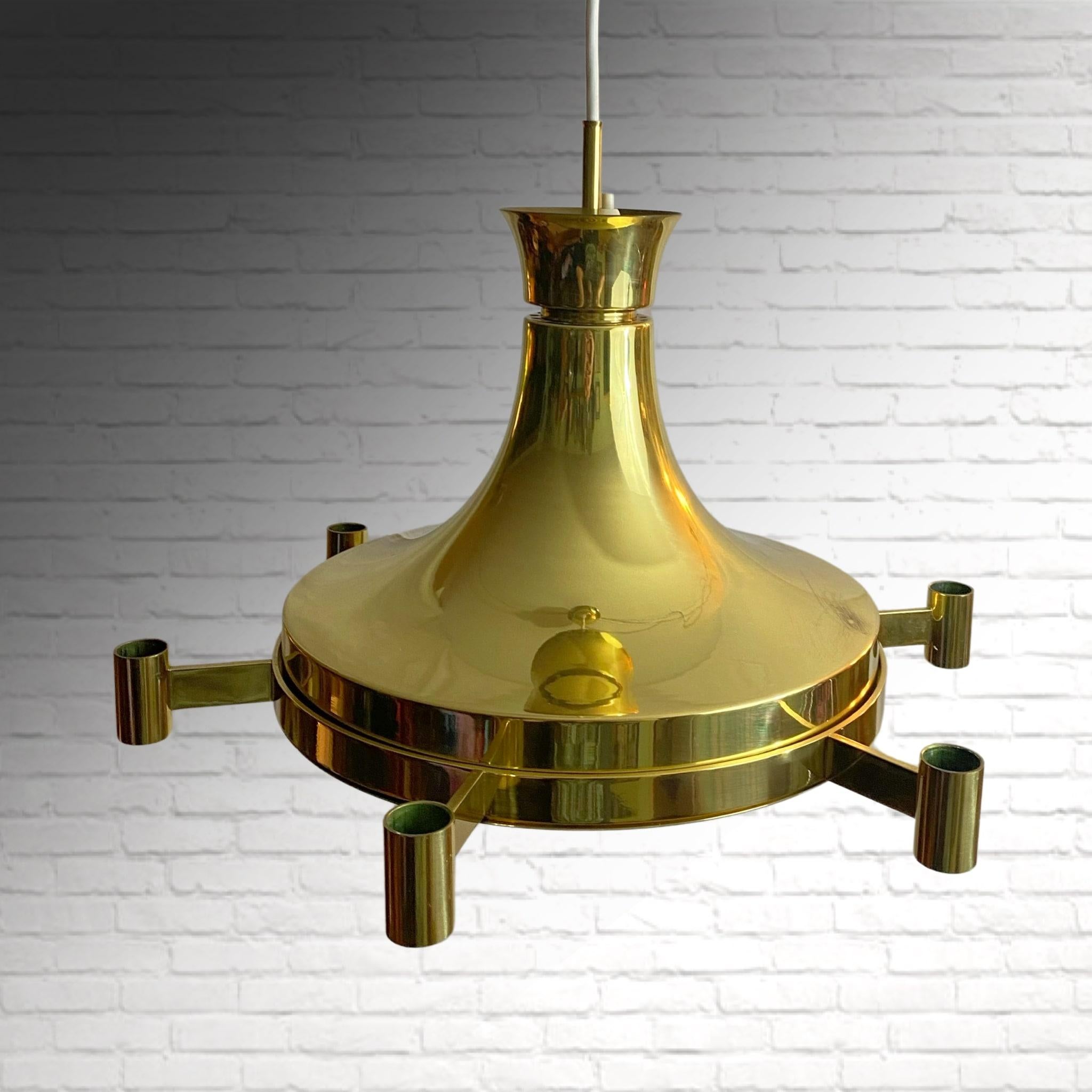 Swedish Fagerhults Belysning, a pair of mid-century brass pendant lamps, Sweden, 1960s For Sale