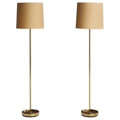Fagerhults Belysning, Floor Lamps, Brass, Fabric, Sweden, 1960s