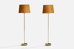 Fagerhults Belysning, Floor Lamps, Brass, Rattan, Sweden, 1960s