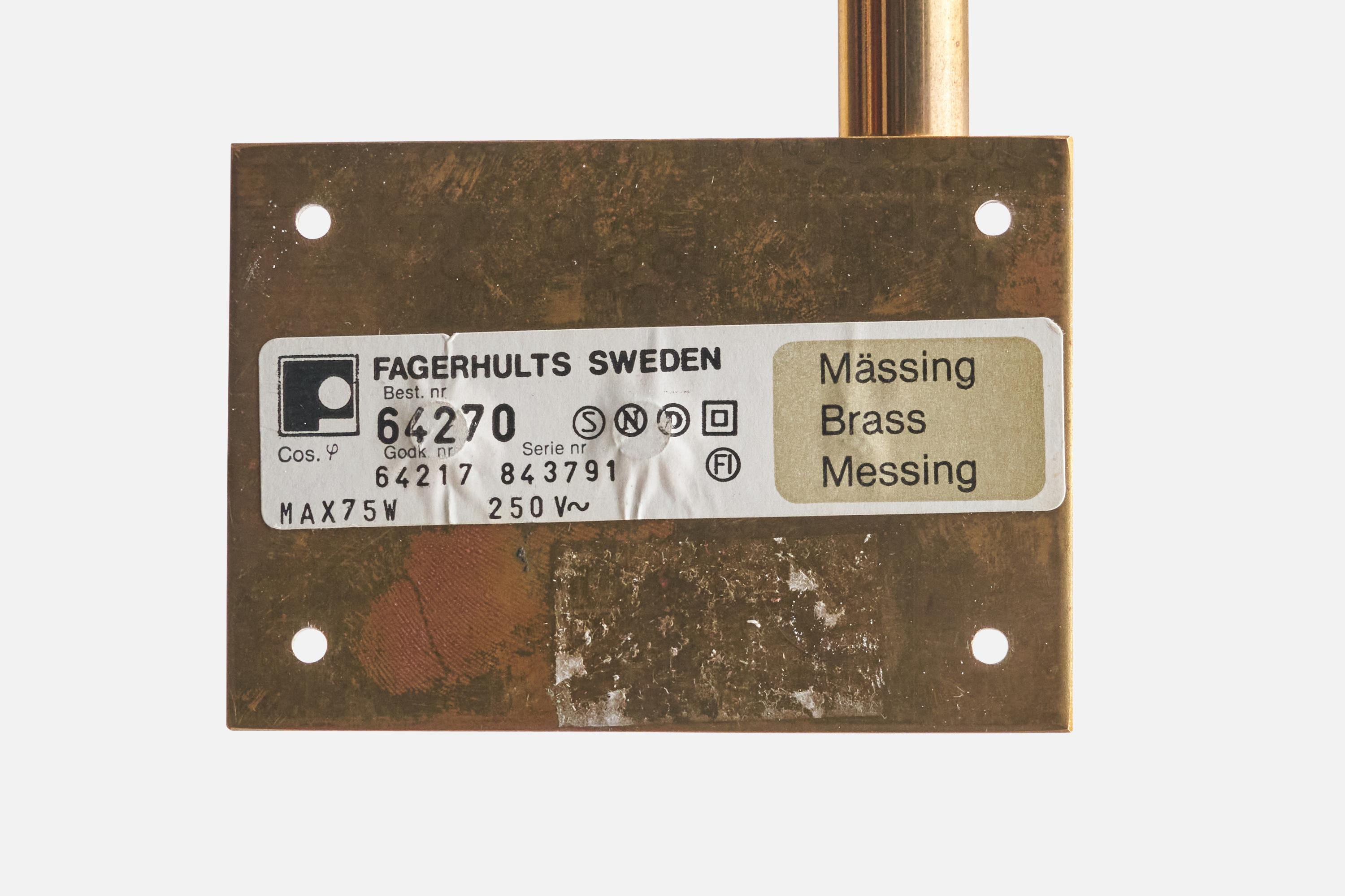 Fagerhults Belysning, Wall Lights, Brass, Sweden, 1980s 4