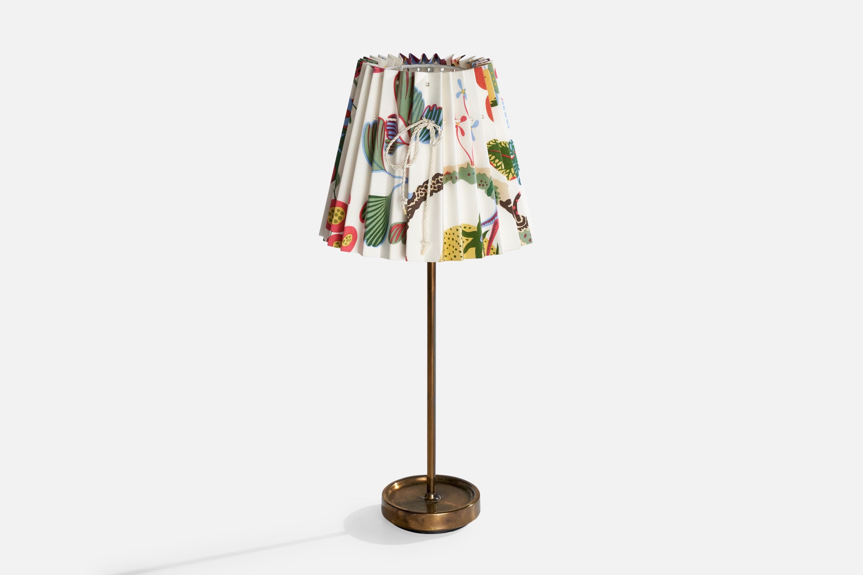 Swedish Fagerhults, Table Lamp, Brass, Fabric, Sweden, 1950s For Sale