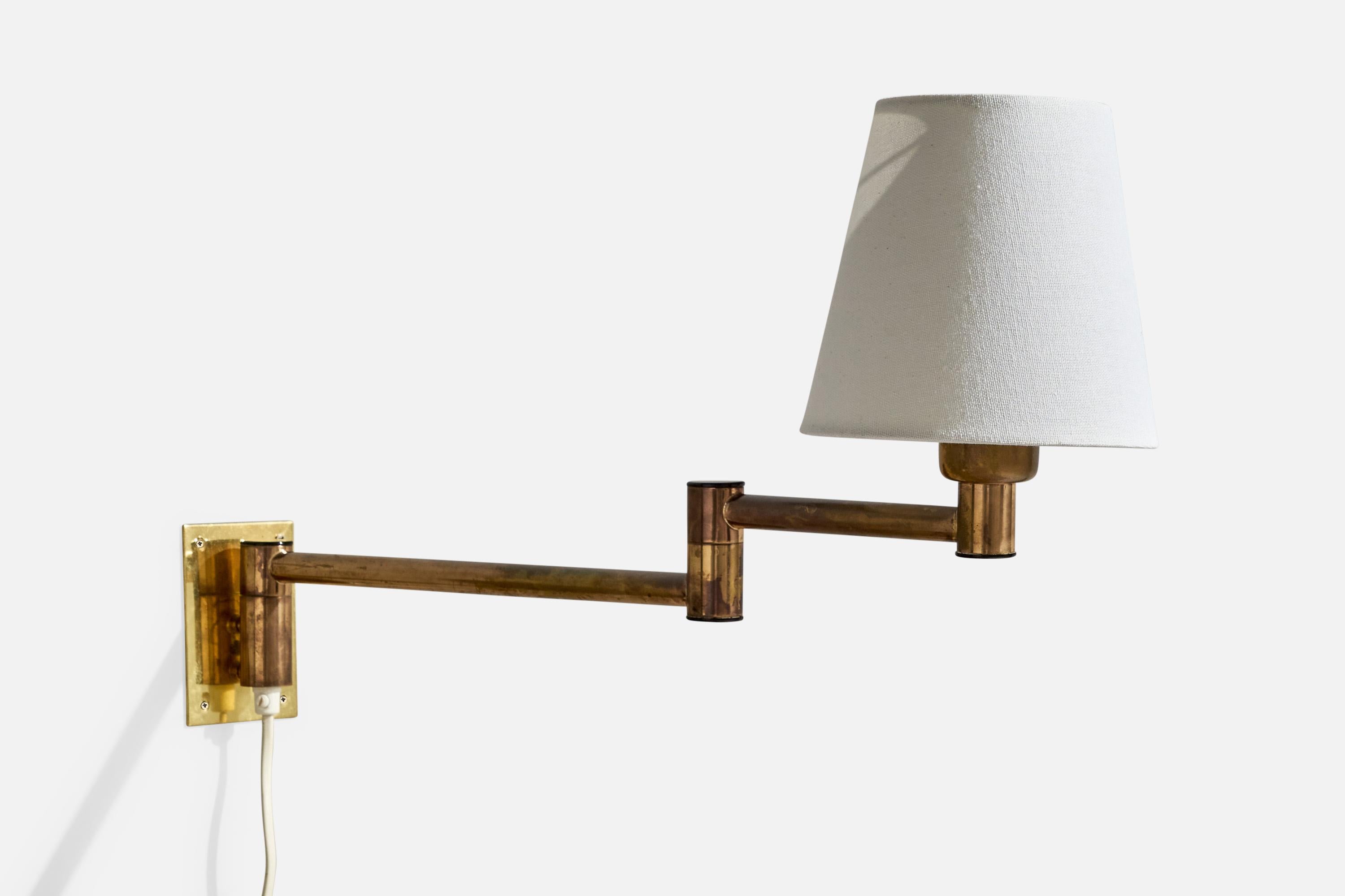 Late 20th Century Fagerhults, Wall Lights, Brass, Fabric, Sweden, 1980s For Sale