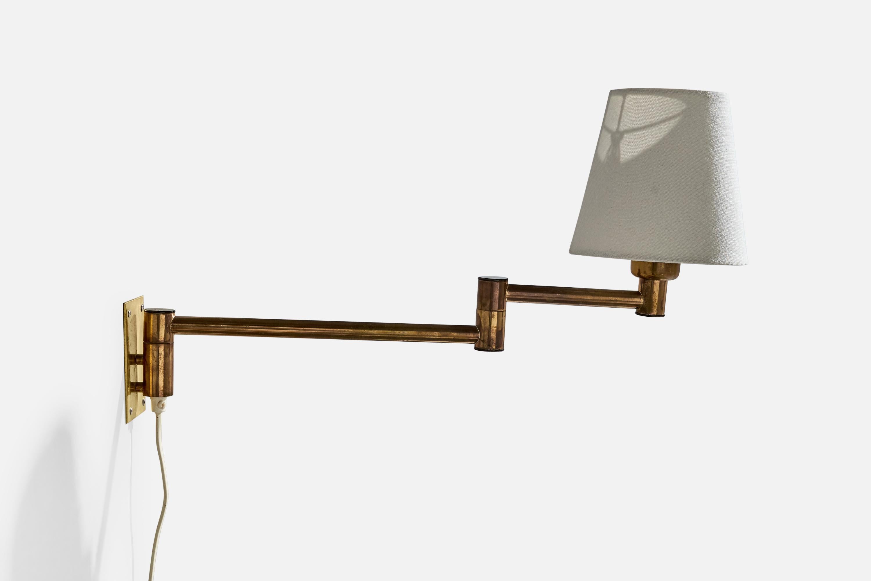 Fagerhults, Wall Lights, Brass, Fabric, Sweden, 1980s For Sale 1