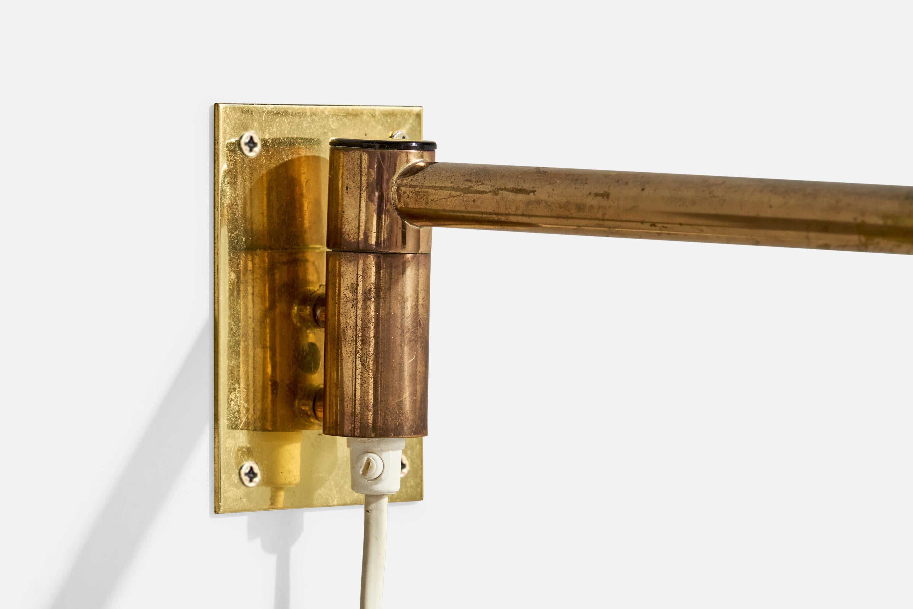 Fagerhults, Wall Lights, Brass, Fabric, Sweden, 1980s For Sale 2