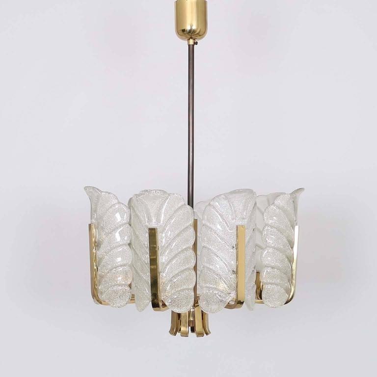 et of Four Leaves Brass Light Fixtures by Fagerlund for Orrefors, 1960s, Sweden In Good Condition For Sale In Rijssen, NL