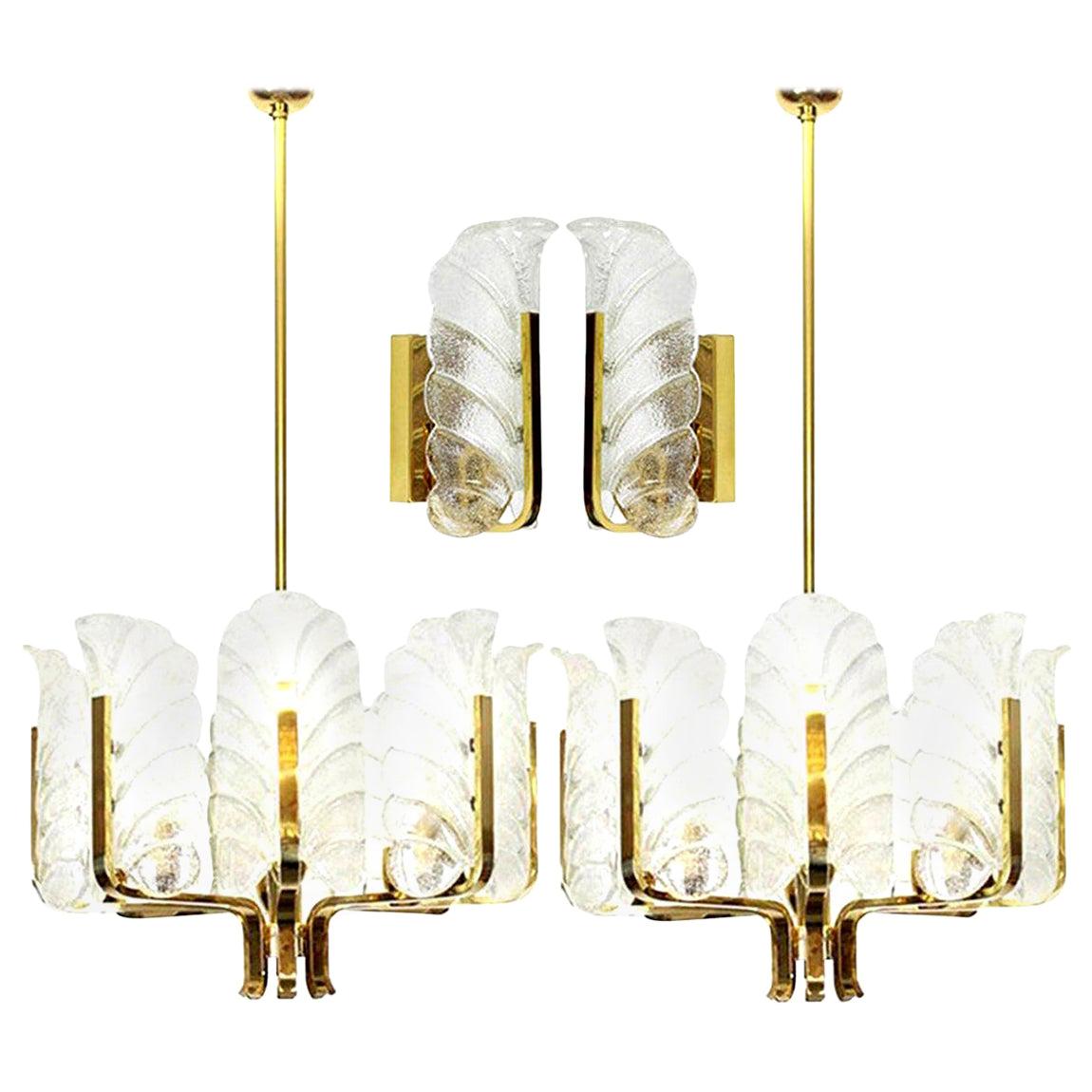 et of Four Leaves Brass Light Fixtures by Fagerlund for Orrefors, 1960s, Sweden For Sale