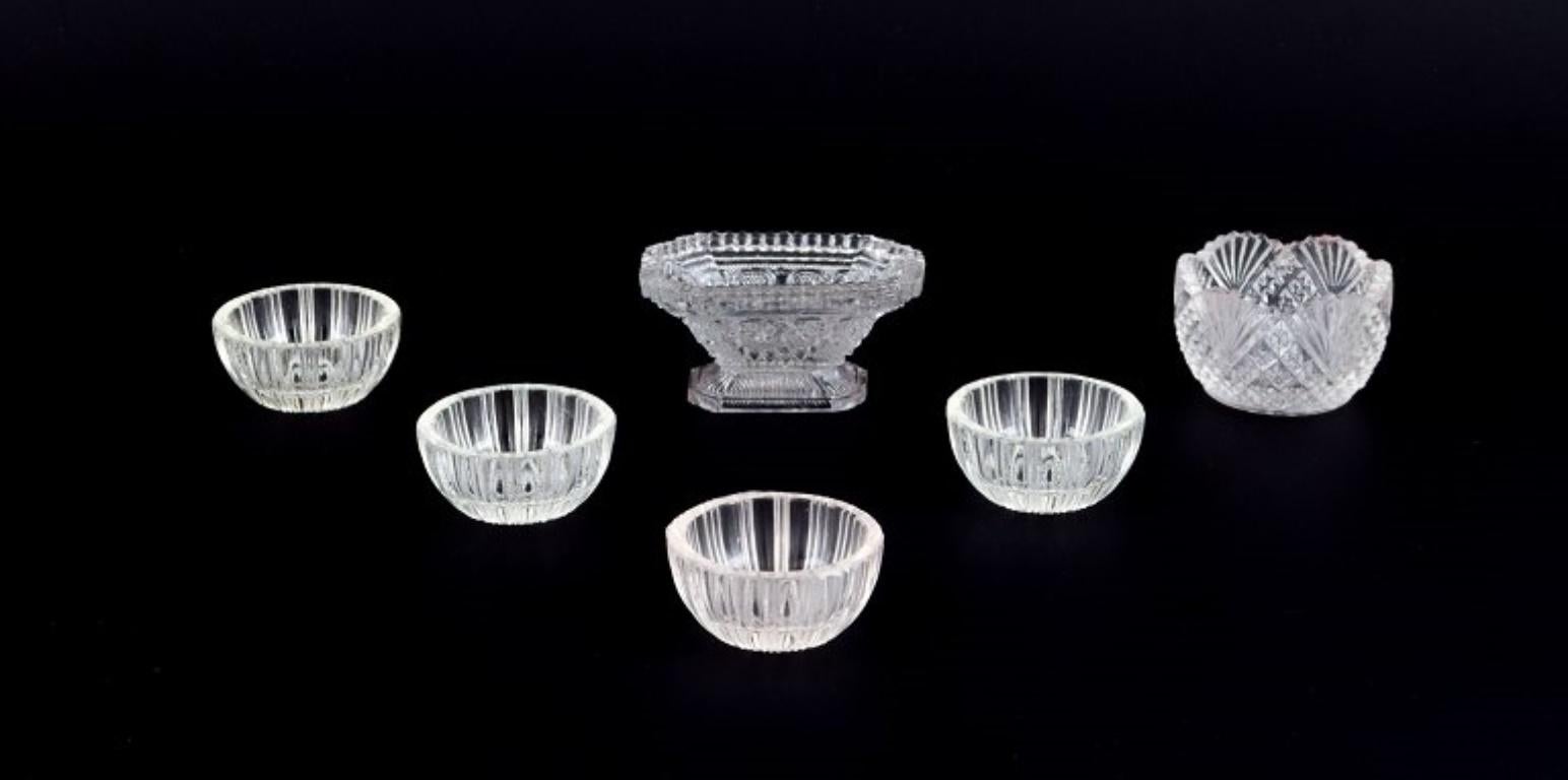 Fåglavik Glasbruk (1874-1980), Sweden.
Six salt cellars in handmade clear glass.
Private Swedish collection.
Mid-20th century.
In excellent condition.
Largest: L 6.8 cm x B 4.6 cm x H 3.3 cm.
