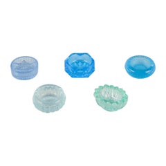 Fåglavik Glasbruk. Five salt cellars in blue and green glass. Mid-20th C.