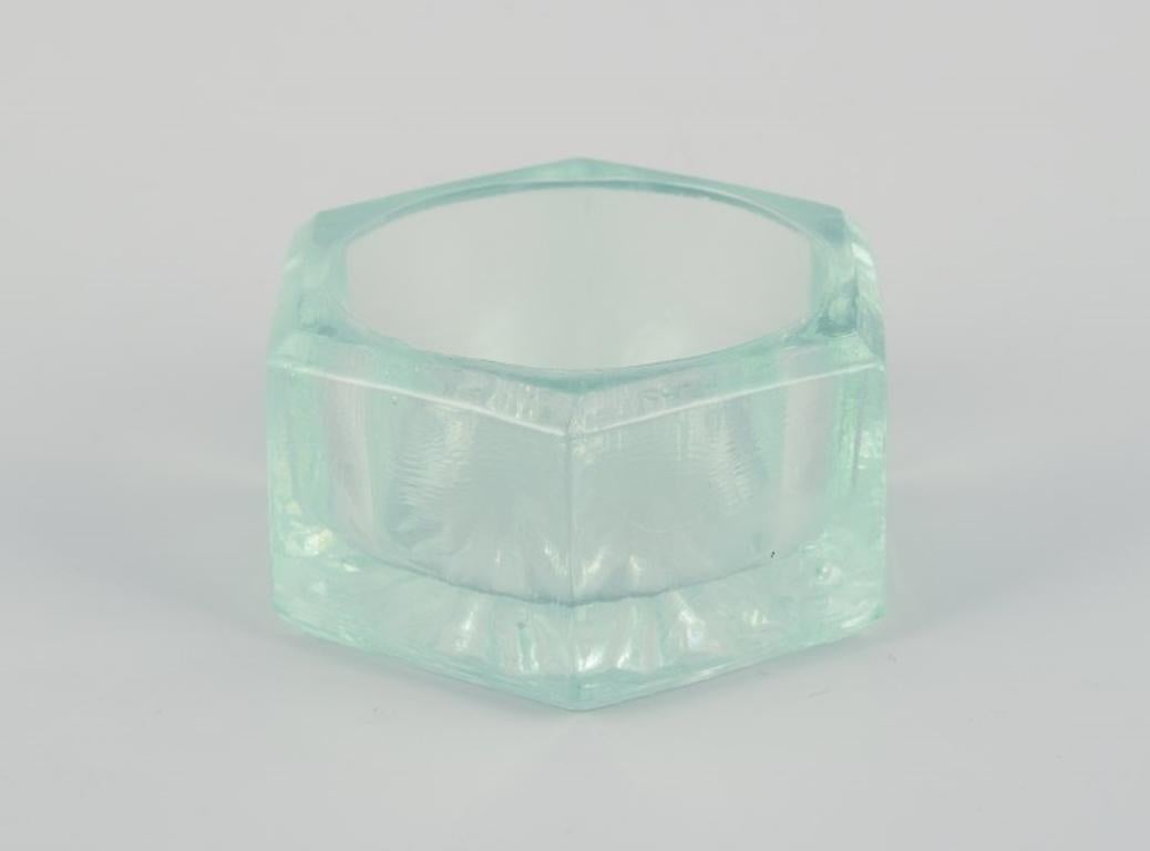 Glass Fåglavik Glasbruk. Five salt cellars in green glass. Mid-20th C. For Sale