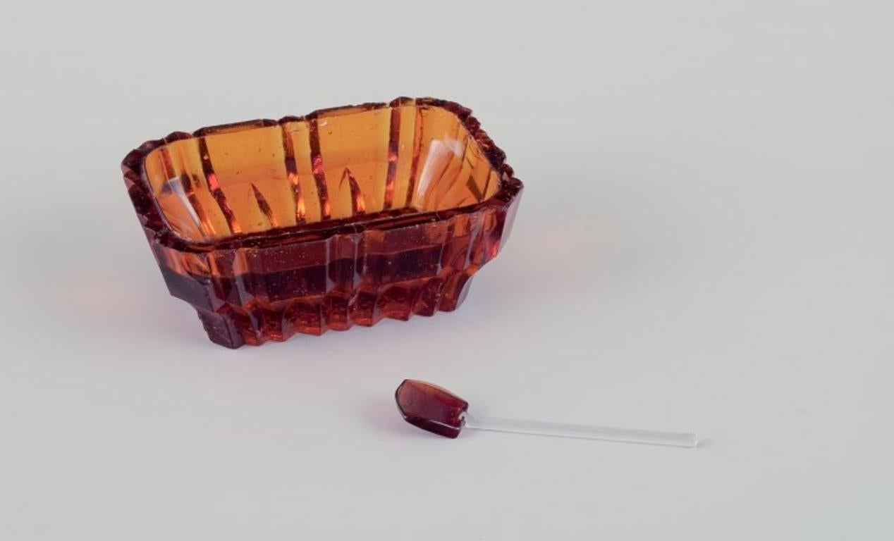 Fåglavik Glasbruk (1874-1980), Sweden.
Six salt cellars in colored glass. Handmade amber-colored glass.
Private Swedish collection.
Mid-20th century.
In excellent condition.
Largest: Width 8.5 cm x Depth 6.0 cm x Height 4.0 cm.