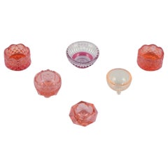 Fåglavik Glasbruk, Sweden. Six salt cellars in pink/orange glass.