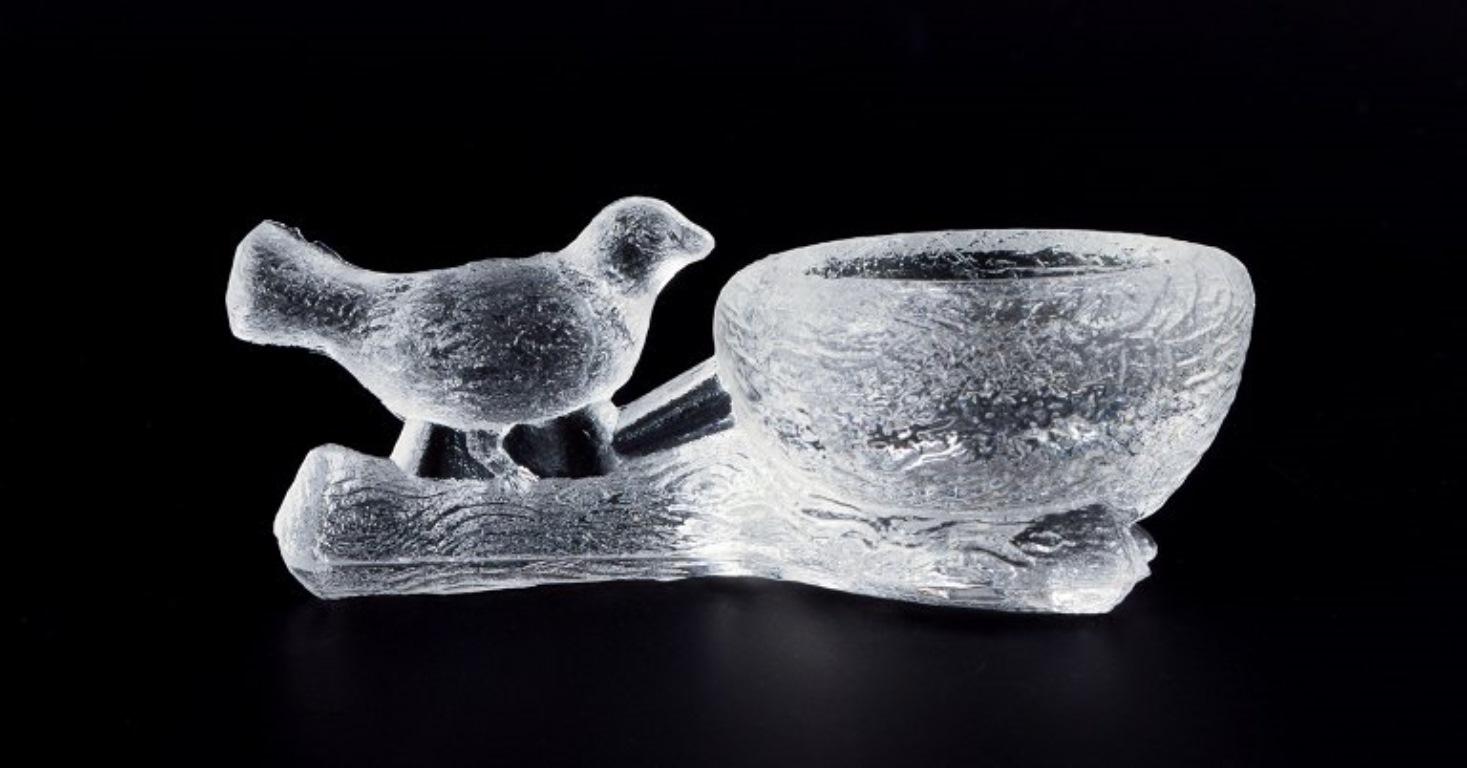 Fåglavik Glasbruk, Schweden. Zwei Salzkeller mit Vögeln aus klarem Glas. (Schwedisch) im Angebot