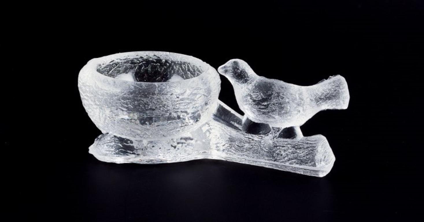 Fåglavik Glasbruk, Schweden. Zwei Salzkeller mit Vögeln aus klarem Glas. im Zustand „Hervorragend“ im Angebot in Copenhagen, DK