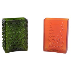Fåglavik, Sweden. Two art glass vases with geometric, bubble relief.