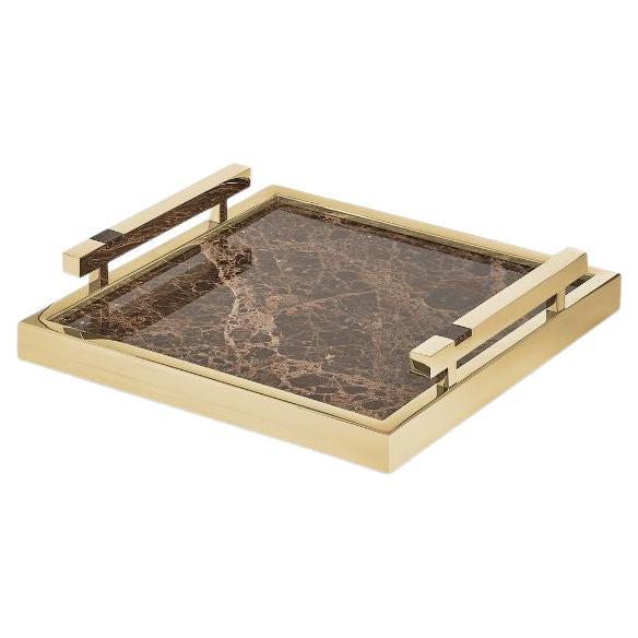 Bandeja Decorativa Fahari: Mármol Dorado Artesanal con Piedras Semipreciosas