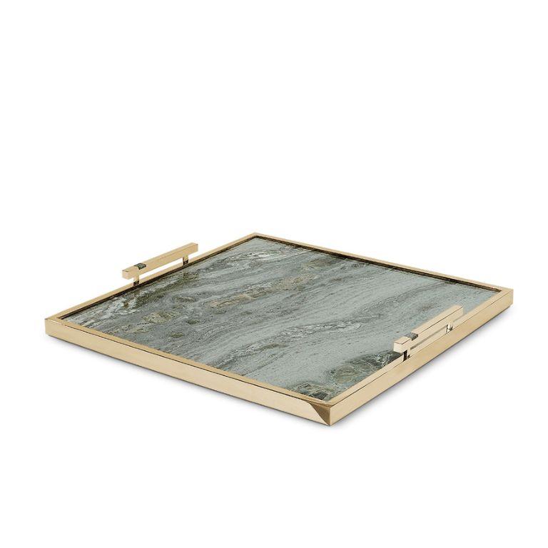 Hand-Crafted Fahari Large - gold tray; marble tray; serveware: luxury tray; For Sale