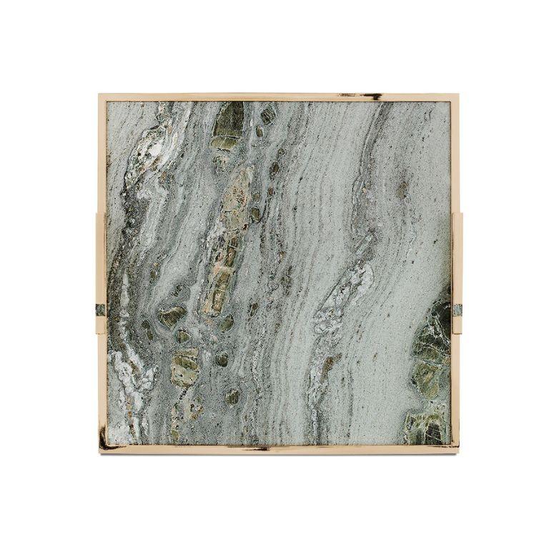 Organic Modern Fahari Large Tray in Marble and Gold – Elegant Luxury Serveware For Sale