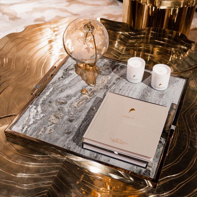 Portuguese Fahari Large Tray in Marble and Gold – Elegant Luxury Serveware For Sale