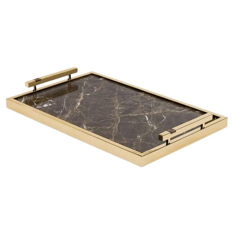 Fahari Medium - Luxuriöses Tablett aus Marmor und Messing mit goldener Oberfläche