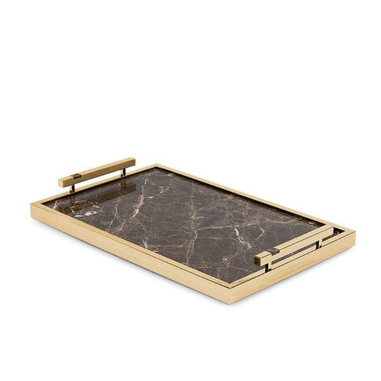 Portuguese Fahari Medium - Marble tray;Gold tray; serveware; luxury tray; brass tray For Sale