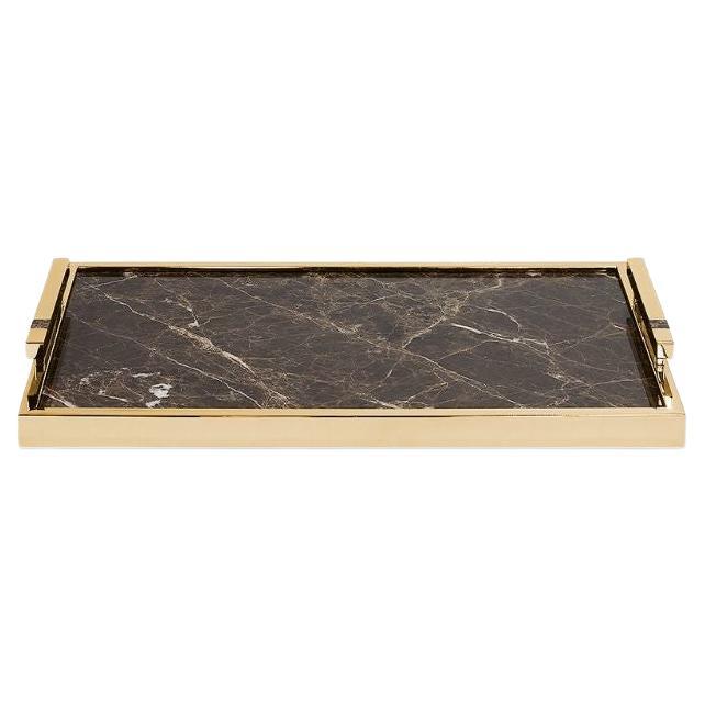 Fahari Medium - Marble tray;Gold tray; serveware; luxury tray; brass tray For Sale