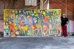 'Messaggero di pace', enorme dipinto originale su tela dell'artista Fahri Aldin 1950