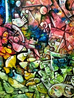 'Musicians' Original Painting on Canvas by Canadian Artist Fahri Aldin (1950)