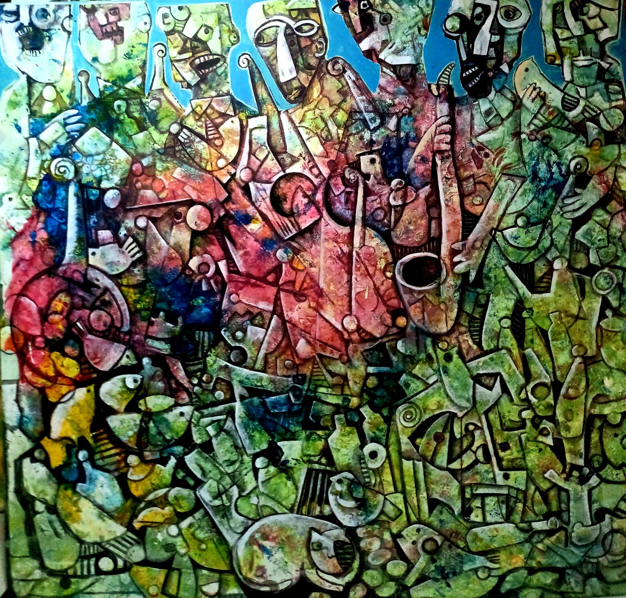 'Musicians' Original Painting on Canvas by Canadian Artist Fahri Aldin (1950)