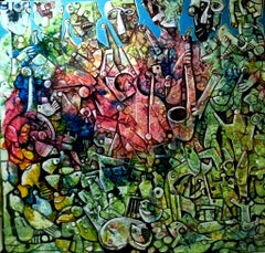 Pittura originale su tela 'Musicisti' dell'artista canadese Fahri Aldin (1950)