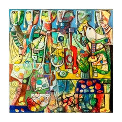 'Red Guitar'  beautiful Original Painting on Canvas by Artist Fahri Aldin - 1950