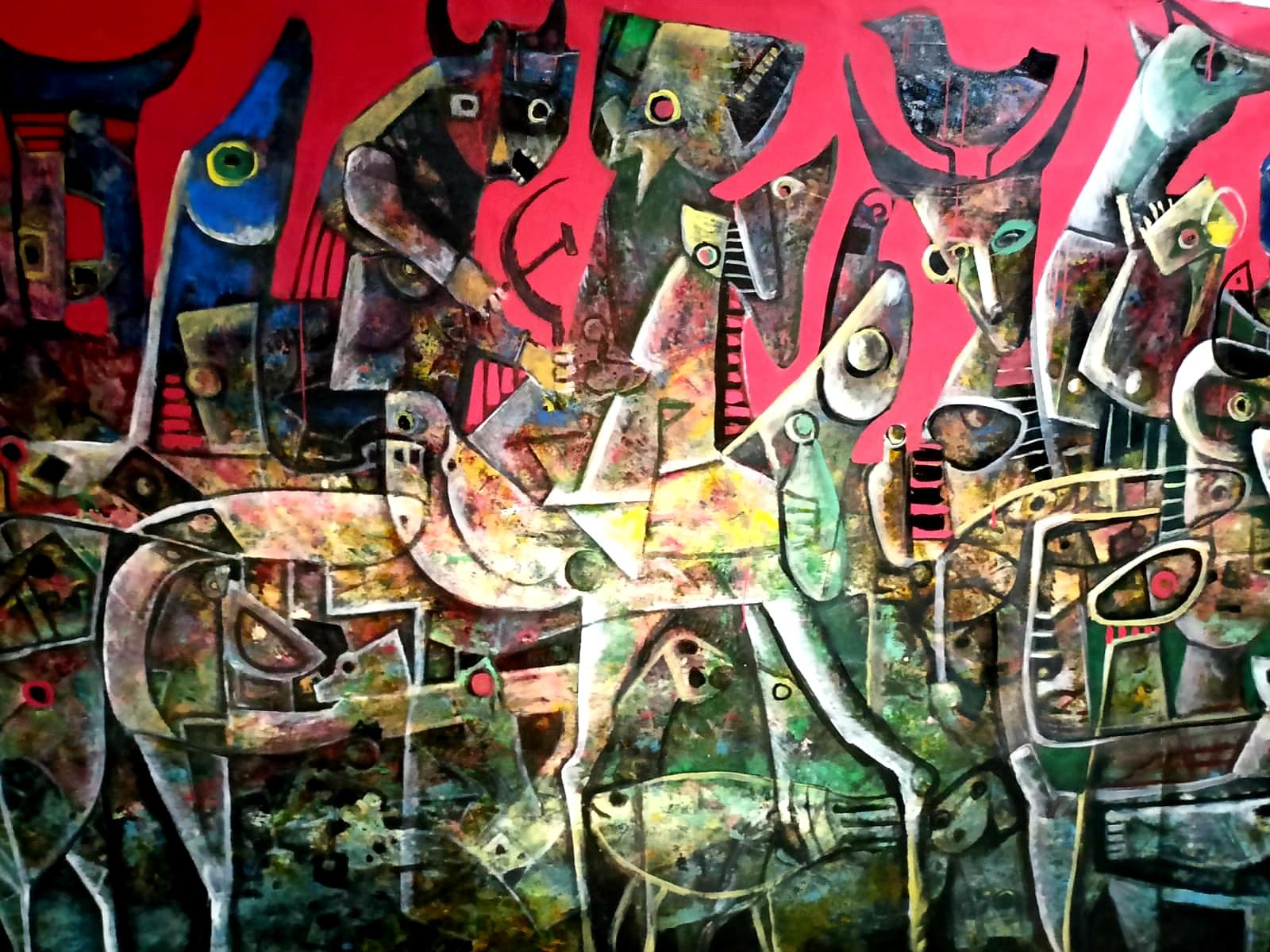 ''Invasion russe''  HUGE peinture originale sur toile de l'artiste Fahri Aldin, 1950 en vente 9