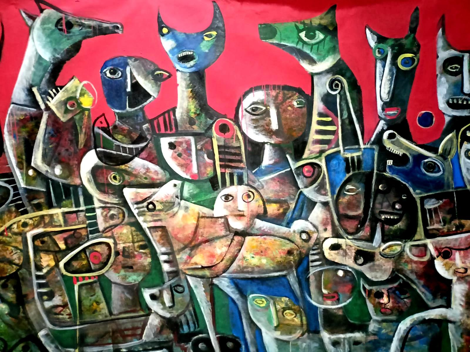 ''Invasion russe''  HUGE peinture originale sur toile de l'artiste Fahri Aldin, 1950 en vente 1