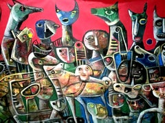 Invasione russa ENORME dipinto originale su tela dell'artista Fahri Aldin - 1950