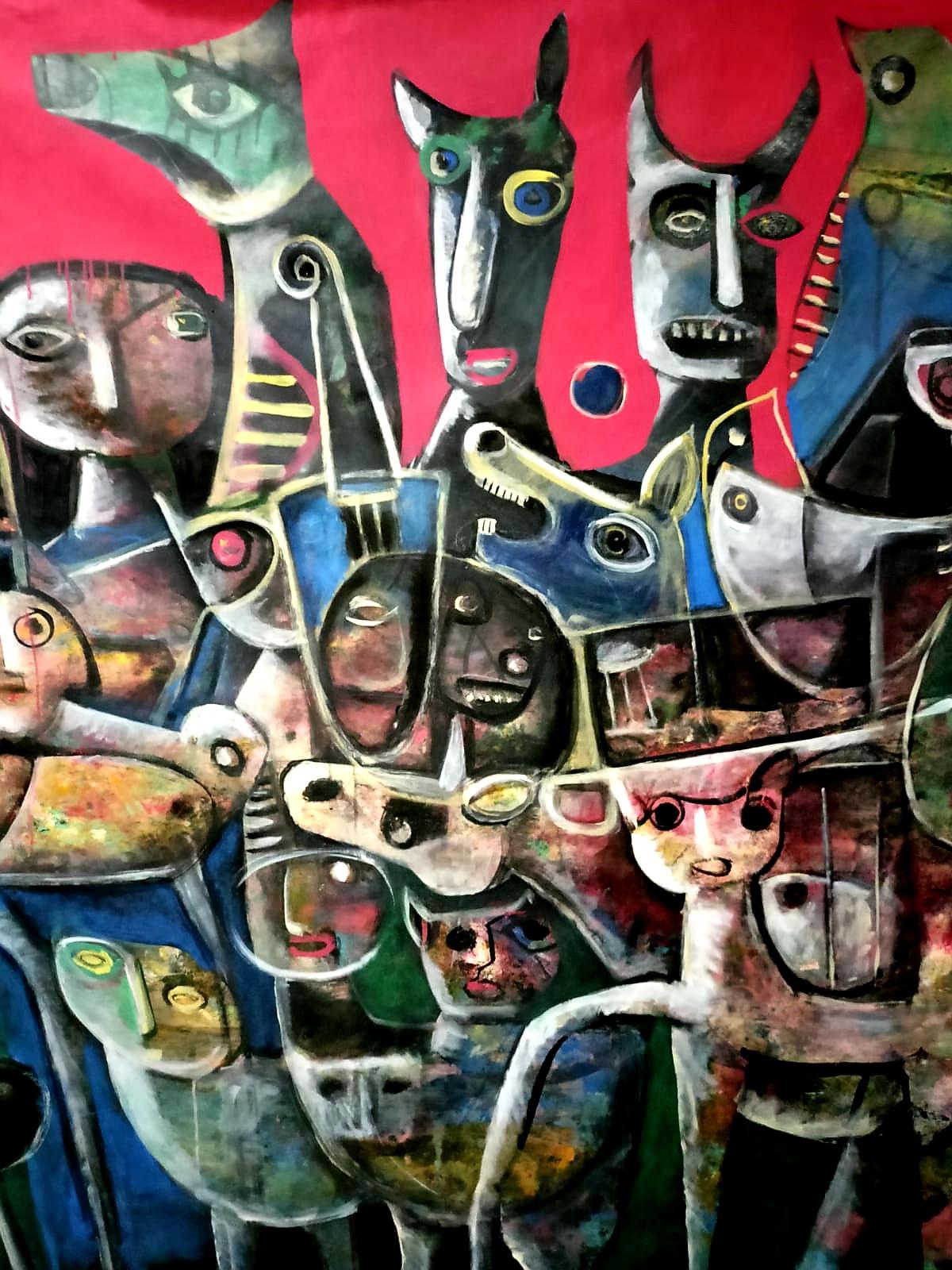 Invasione russa  ENORME dipinto originale su tela dell'artista Fahri Aldin - 1950 in vendita 3