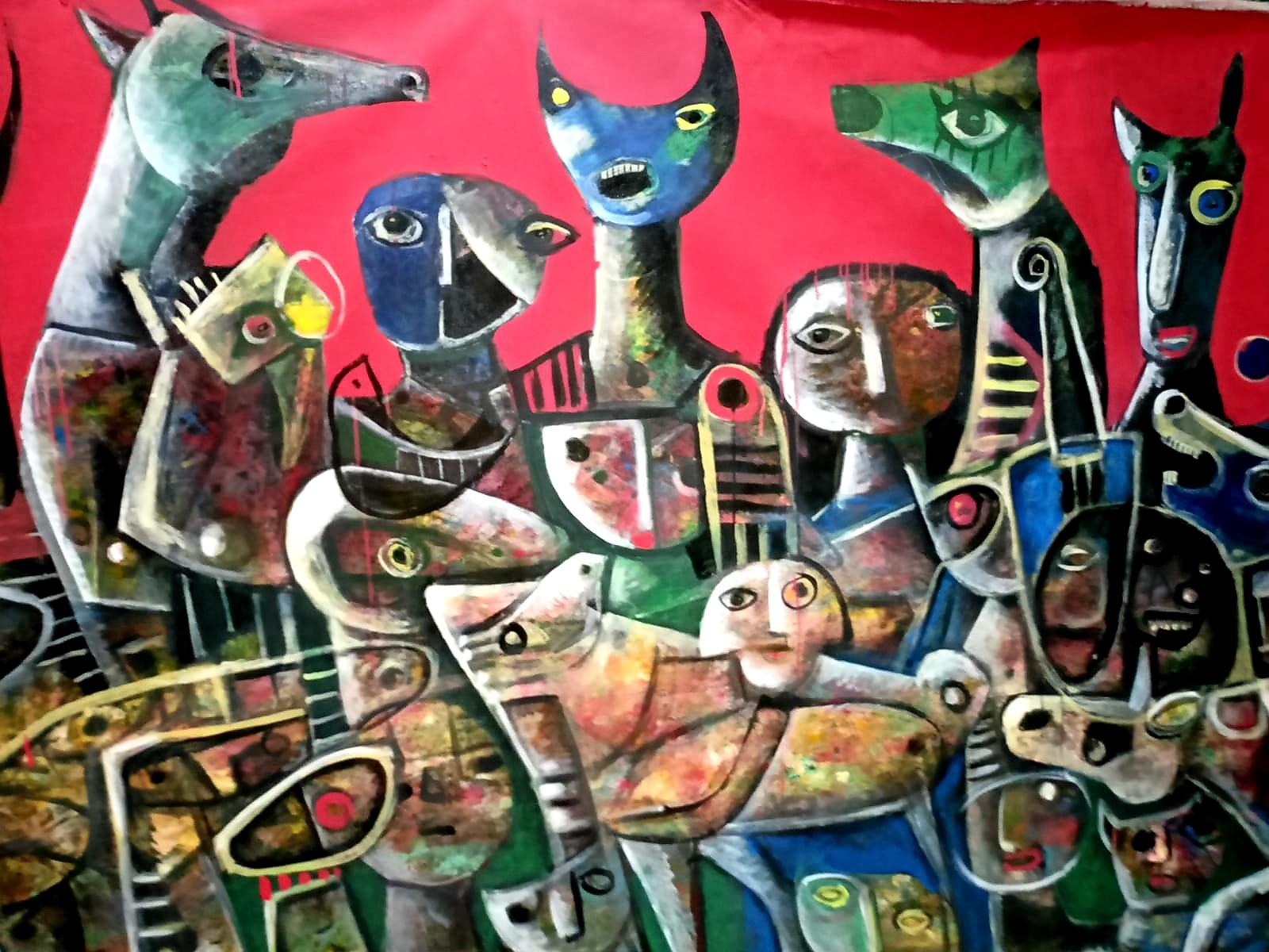 ''Invasion russe''  HUGE peinture originale sur toile de l'artiste Fahri Aldin, 1950 en vente 4