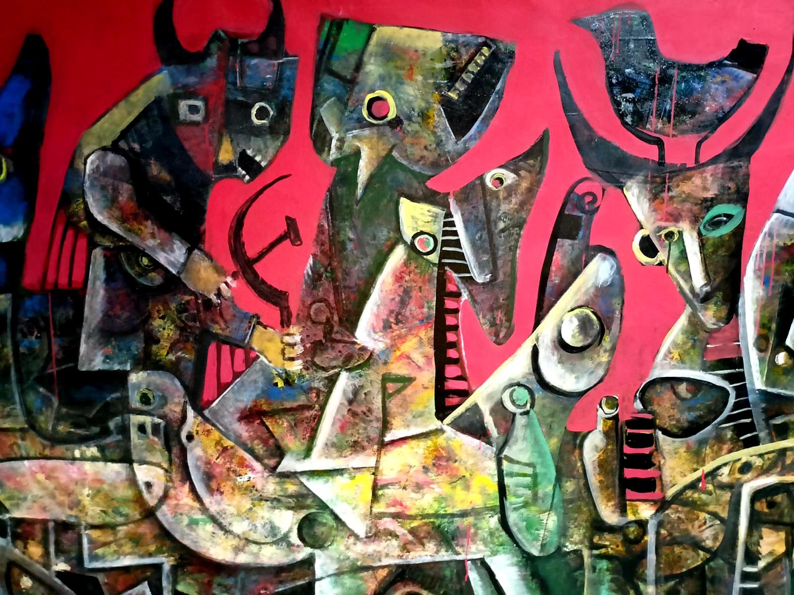 ''Invasion russe''  HUGE peinture originale sur toile de l'artiste Fahri Aldin, 1950 en vente 5