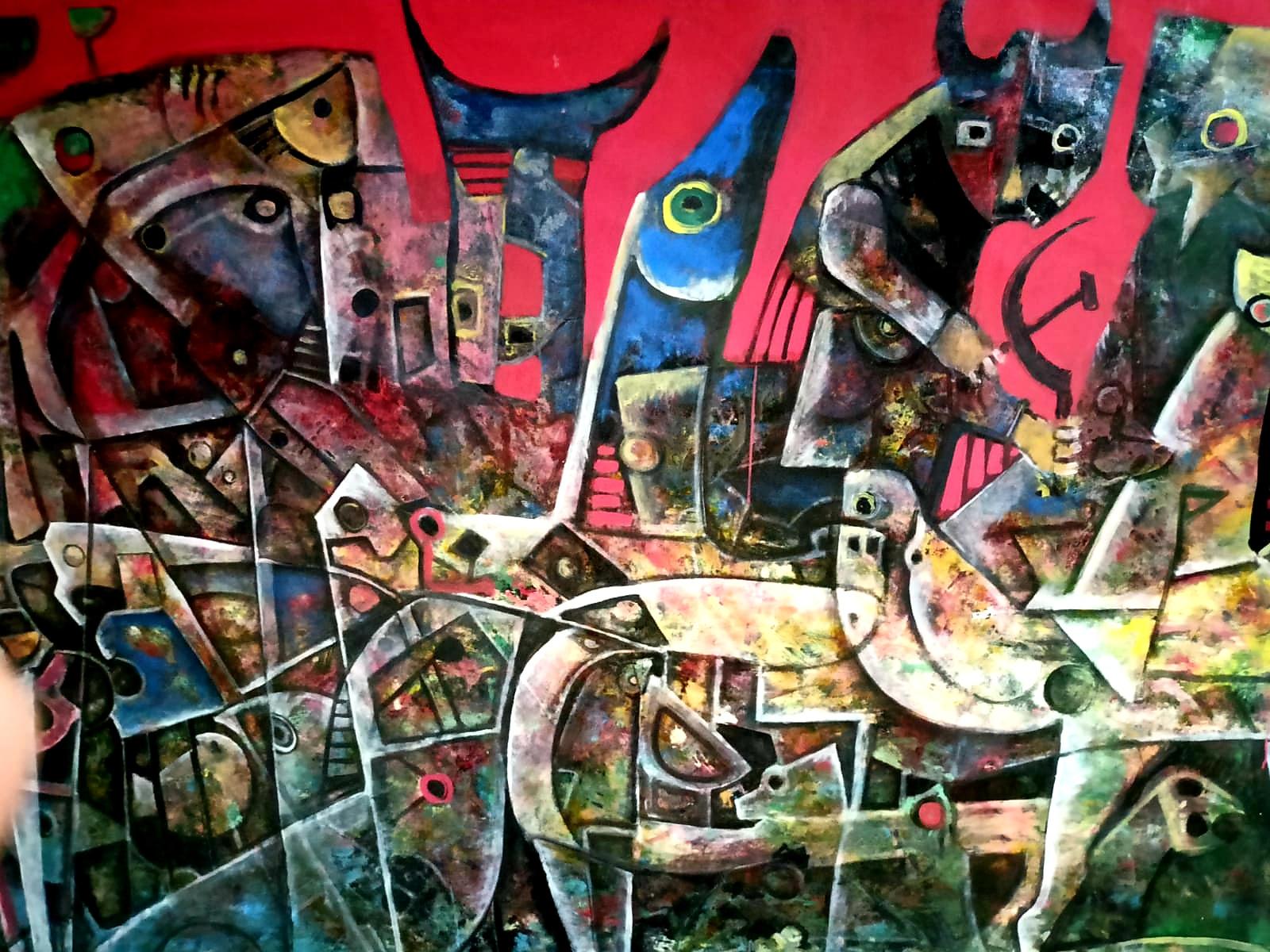 ''Invasion russe''  HUGE peinture originale sur toile de l'artiste Fahri Aldin, 1950 en vente 6