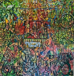 El círculo de la vida  Pintura original sobre lienzo del artista Fahri Aldin (1950)
