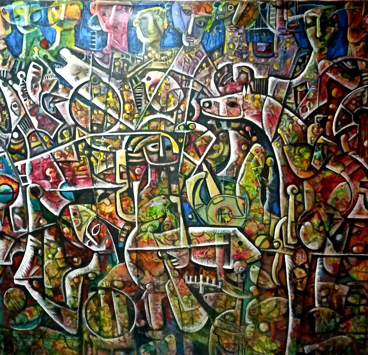 'We Want Peace'  Large Original Painting on Canvas by Artist Fahri Aldin (1950)