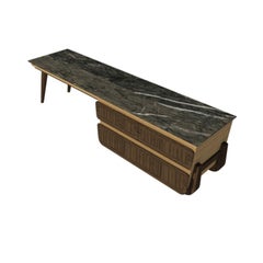 Fai Bench Coffee Table M01 Contemporary Walnut Oak Marble Top Made in Italy