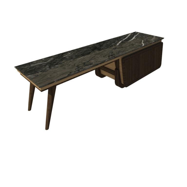 Fai Bench Coffee Table M01 Contemporary Walnut Oak Marble Top Made in Italy For Sale 3