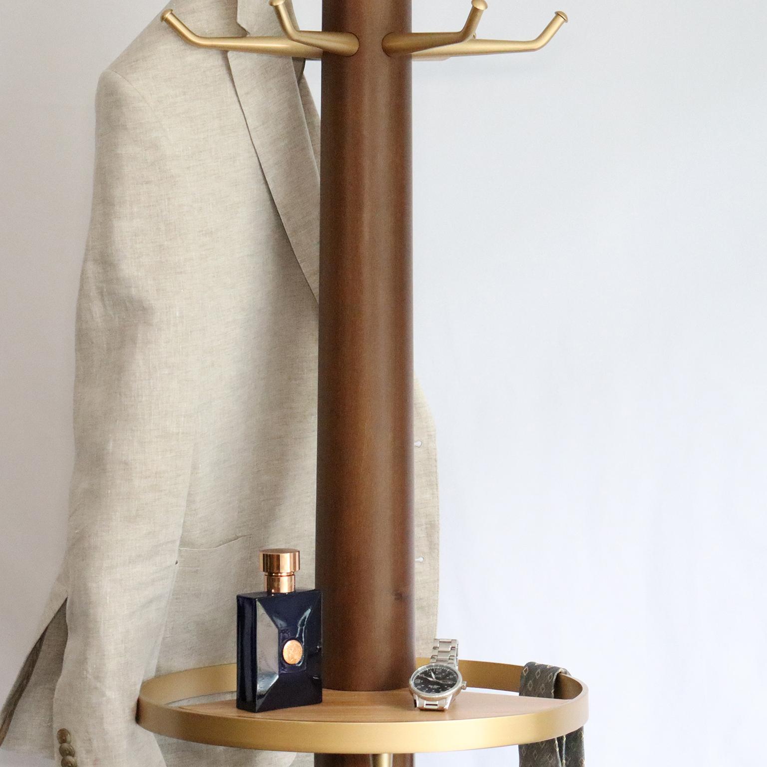 Art Deco Fai Coat Stand M01 Contemporary Walnut Brass and Marble Handcrafted in Italy For Sale