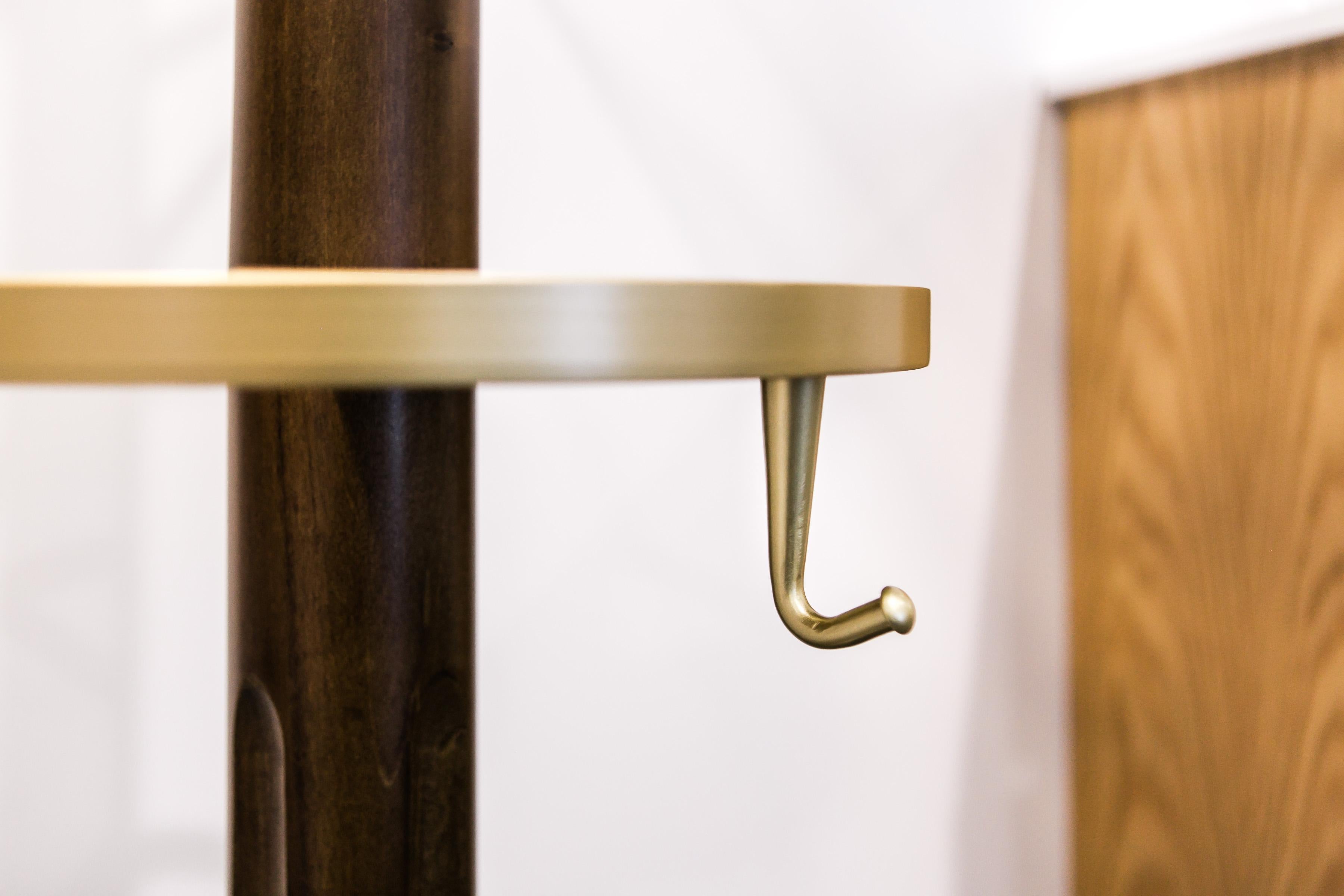 Polished Fai Coat Stand M01 Contemporary Walnut Brass and Marble Handcrafted in Italy For Sale