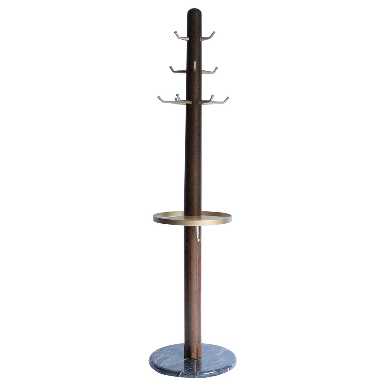 Fai Coat Stand M01 Contemporary Walnut Brass and Marble Handcrafted in Italy For Sale