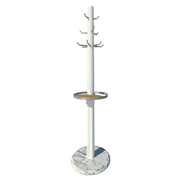 Fai Coat Stand M02 Contemporary Lacquer White Oak & Marble Handcrafted in Italy For Sale