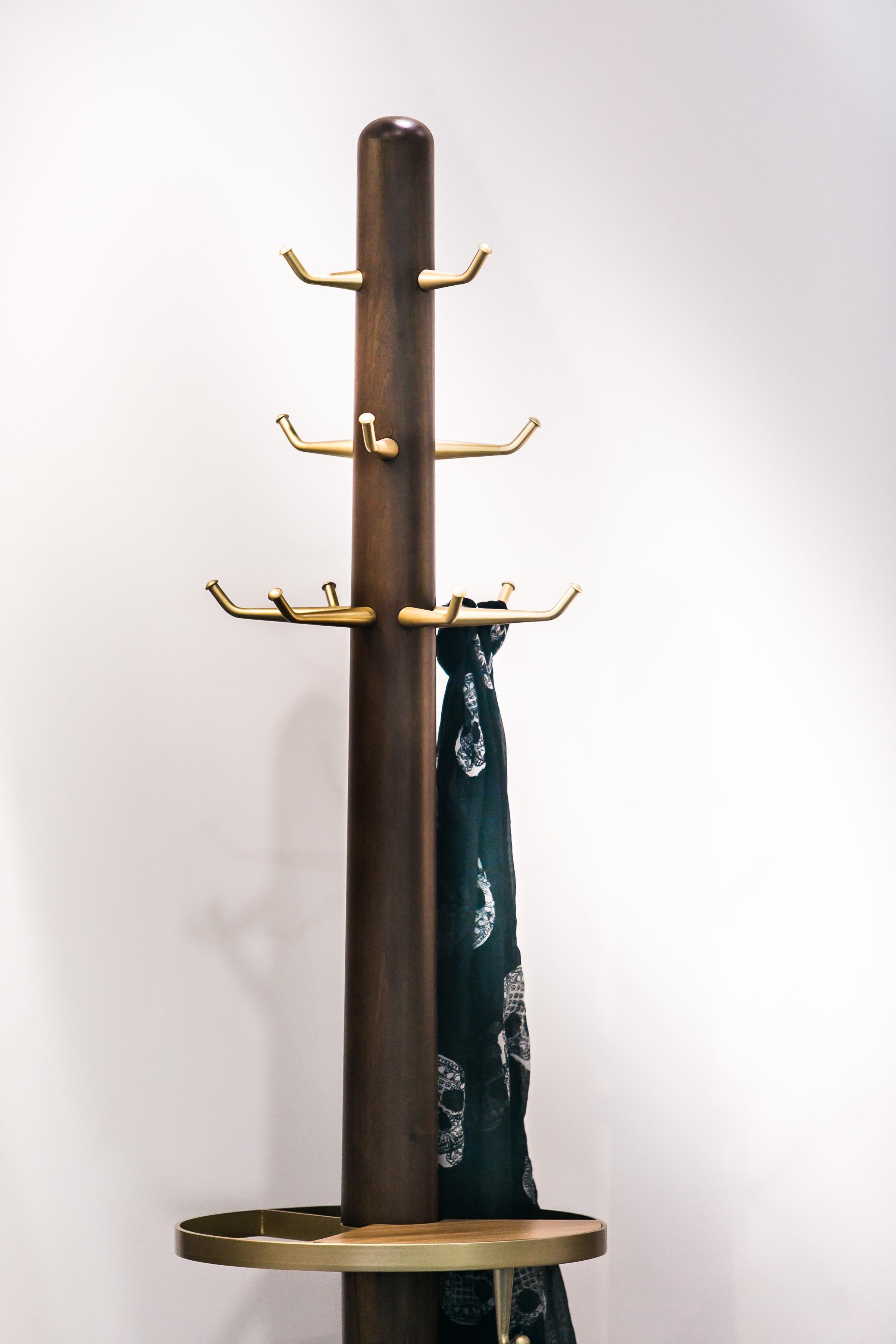 Art Deco Fai Coat Stand M03 Contemporary Walnut Brass and Marble Handcrafted in Italy For Sale