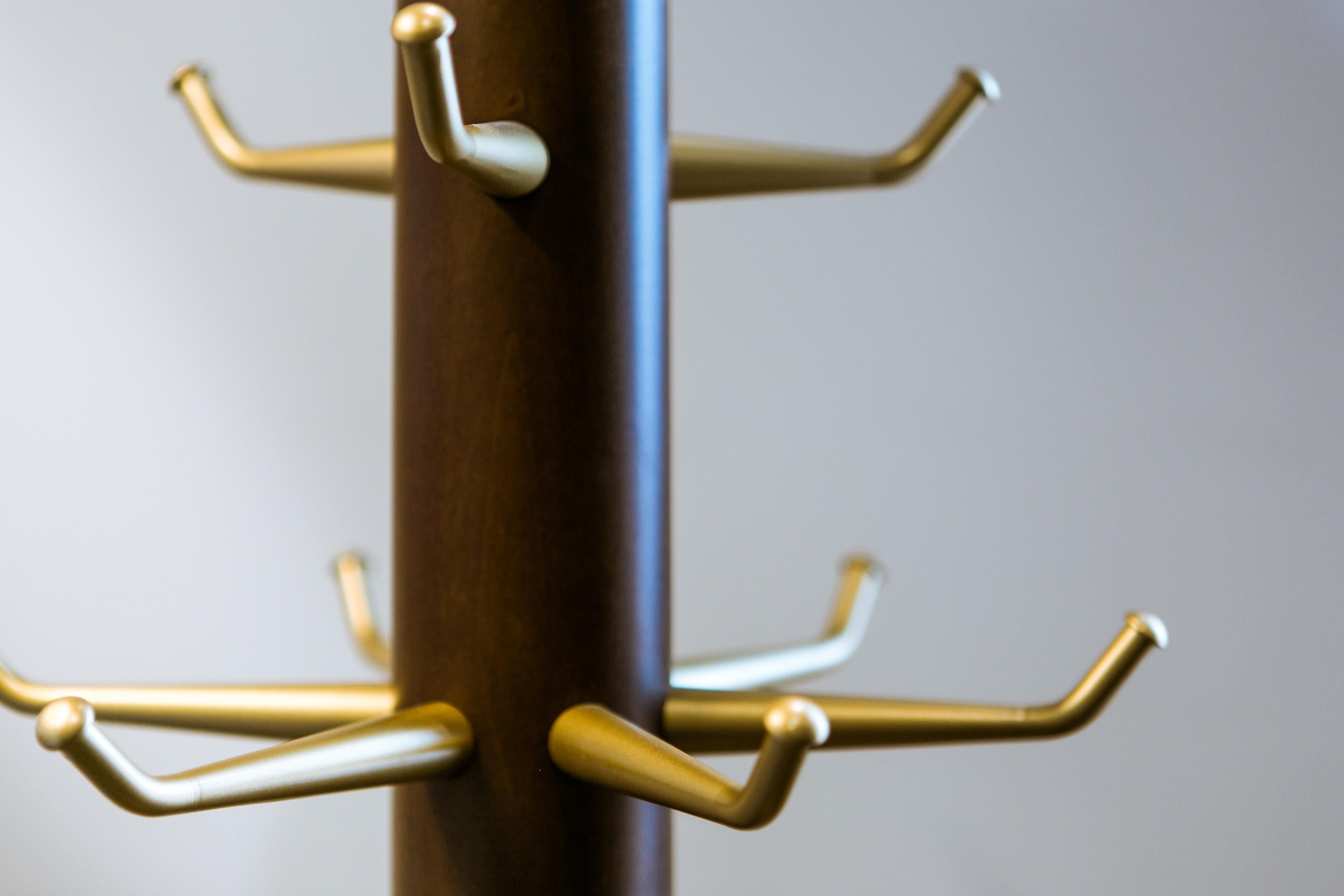 Brushed Fai Coat Stand M03 Contemporary Walnut Brass and Marble Handcrafted in Italy For Sale